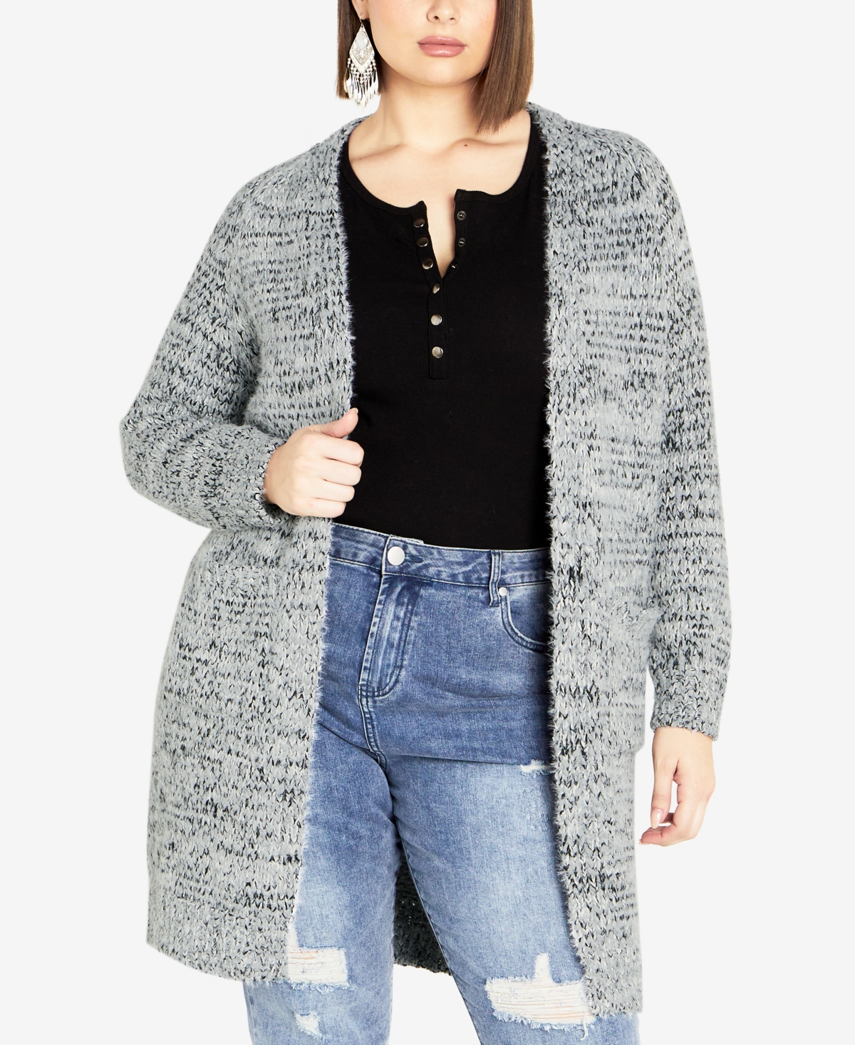 Avenue Plus Size Amelia Cardigan Sweater In Smoke