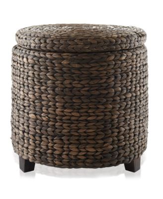 17&amp;#x22; Round Storage Ottoman with Lid - Natural, Handwoven Footstool for Living Room, Bedroom, Bathroom, Home Office