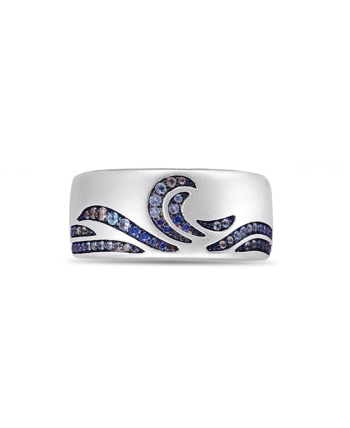 Surf Up Design Sterling Silver Blue Sapphire, Topaz Gemstone Band Men Ring - White