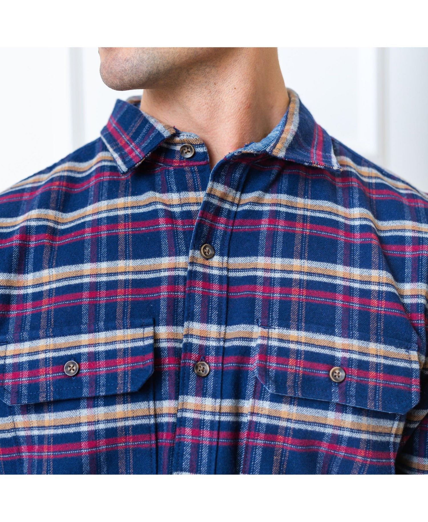 Men's Hope and Henry Organic Long Sleeve Flannel Double Pocket Button Down Shirt