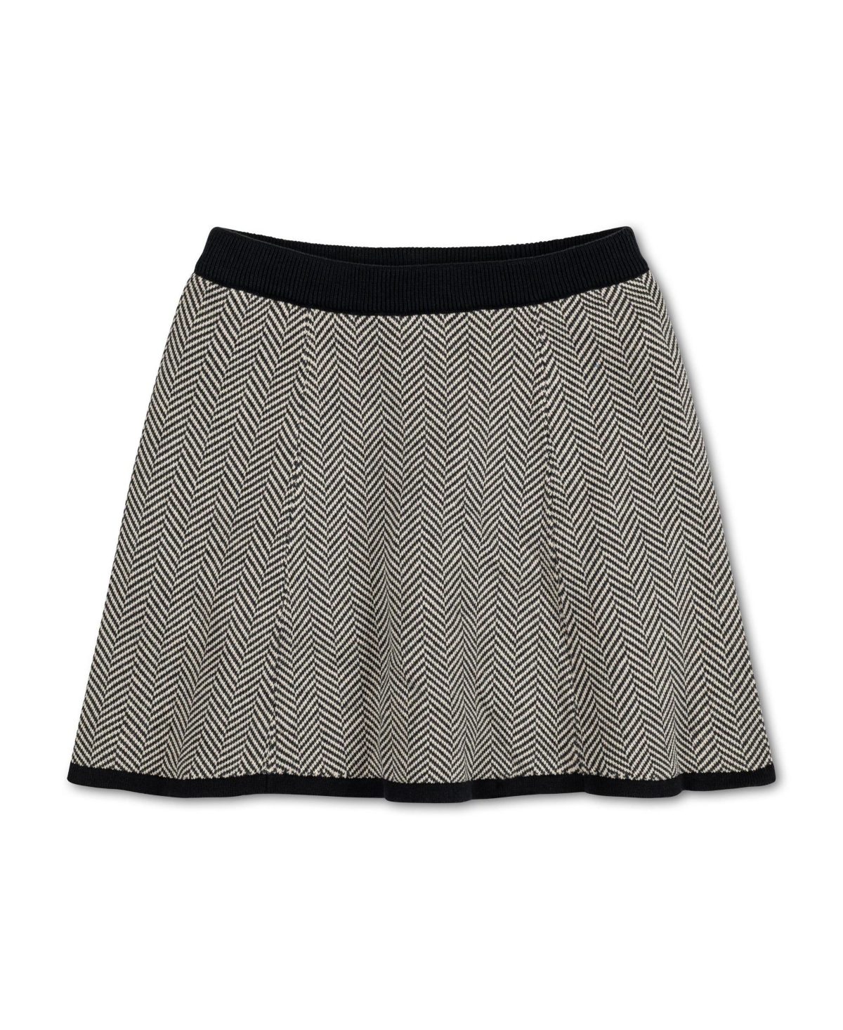 Hope & Henry Girls Long Sleeve Cardigan and Skirt Sweater Set with Trim - Charcoal and ivory herringbone