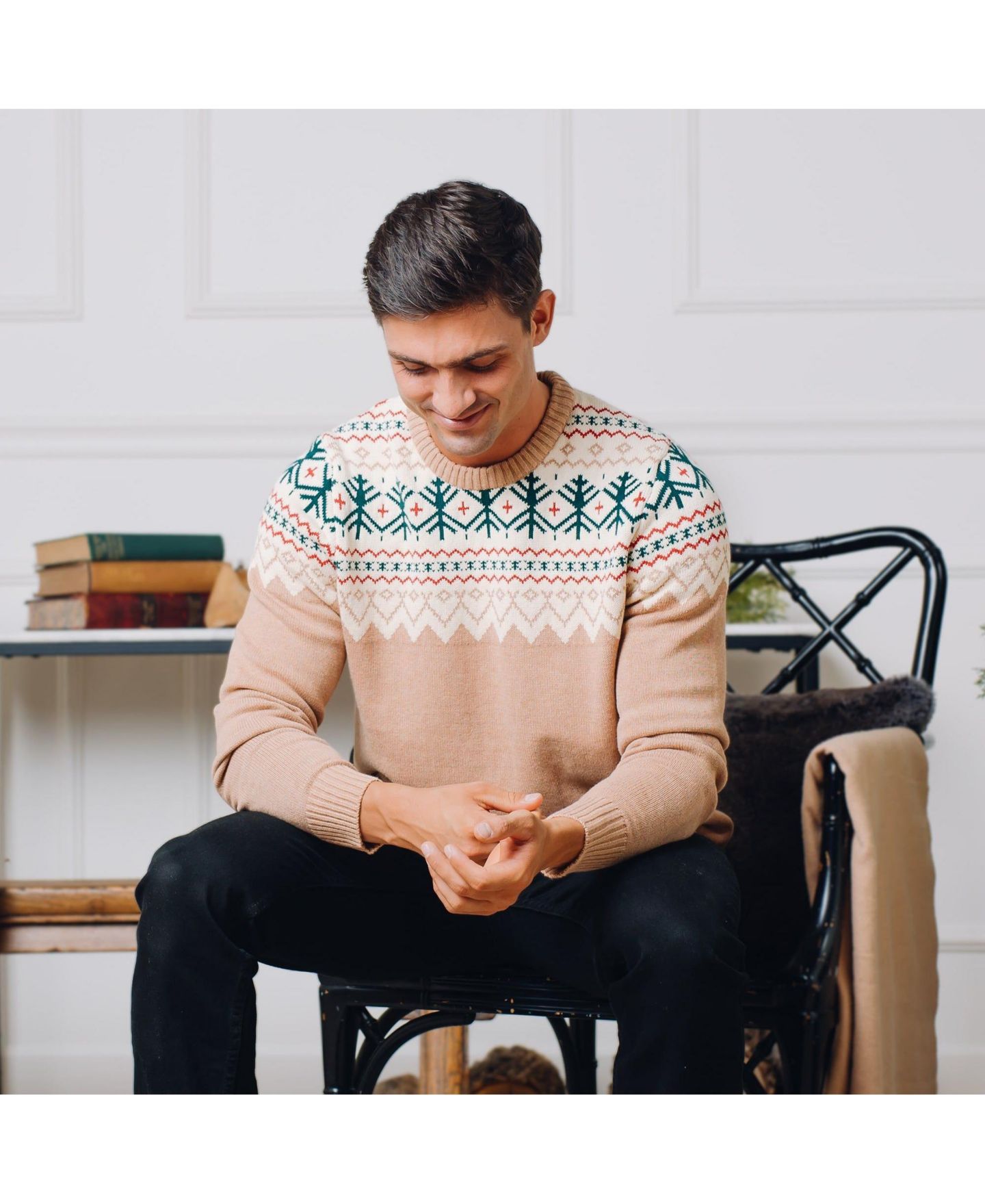 Мужской свитер Hope & Henry Crew Neck Fair Isle, цвет: Верблюжий — фото 4