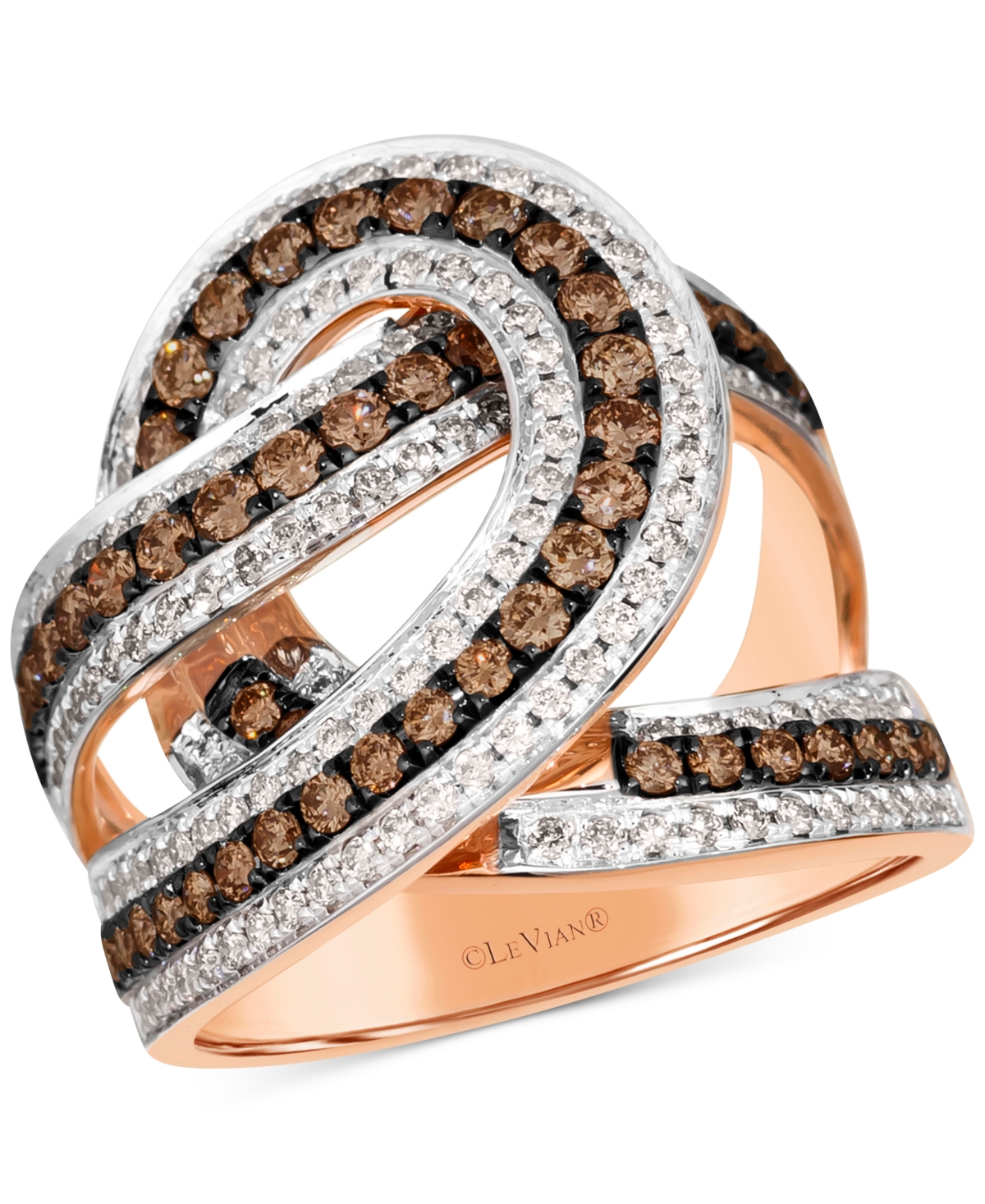 Le Vian Chocolatier Chocolate Diamond & Vanilla Diamonds Interlocking Swirl Ring (1-1/2 Ct. T.w.) In 14k Ros In K Strawberry Gold Ring