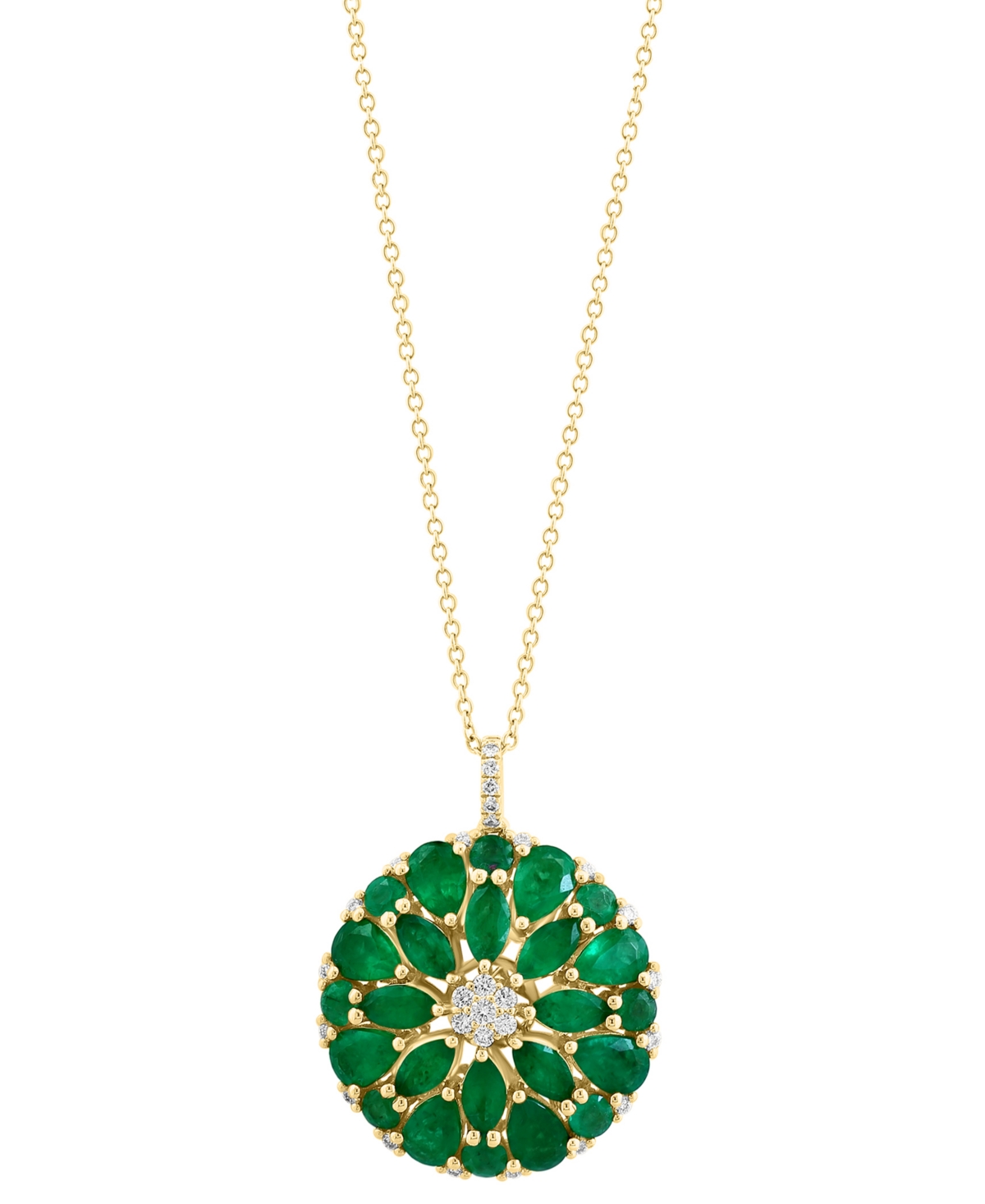 Effy Collection Effy Emerald (6-1/4 Ct. T.w.) & Diamond (1/3 Ct. T.w.) Cluster 18" Pendant Necklace In 14k Gold