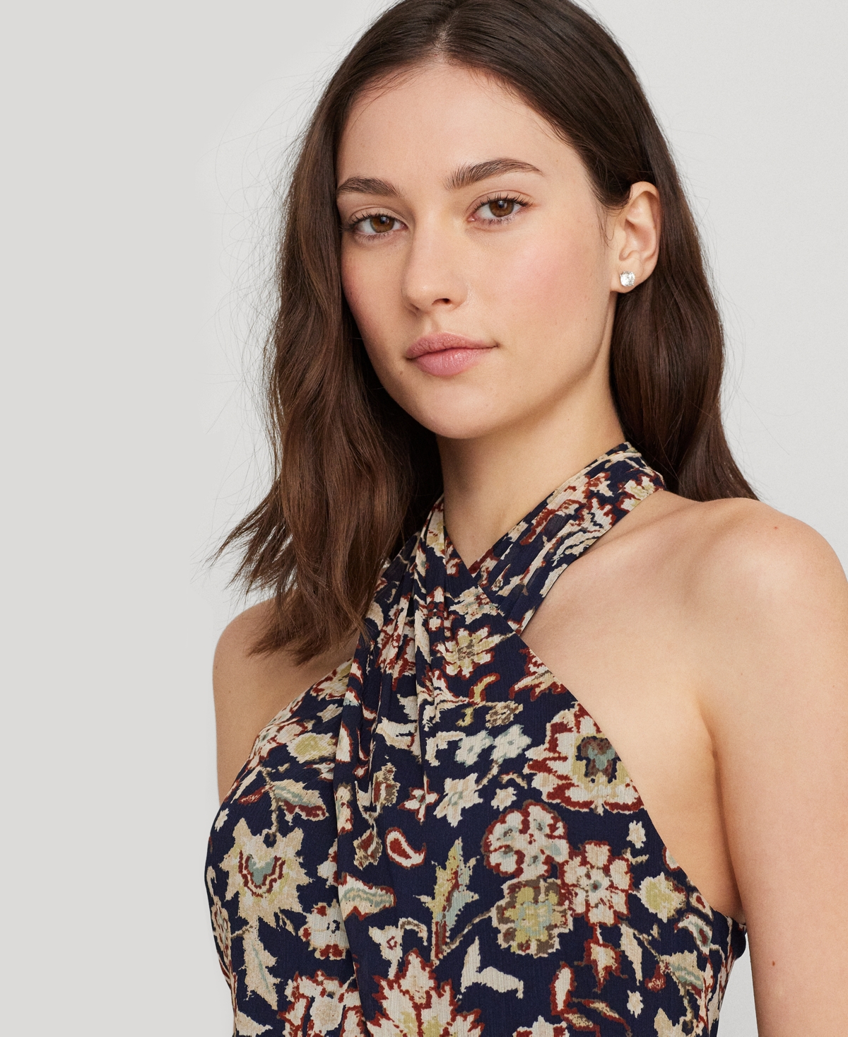 Lauren Ralph Lauren Floral Ruffle-trim Georgette Halter Gown In Navy ...