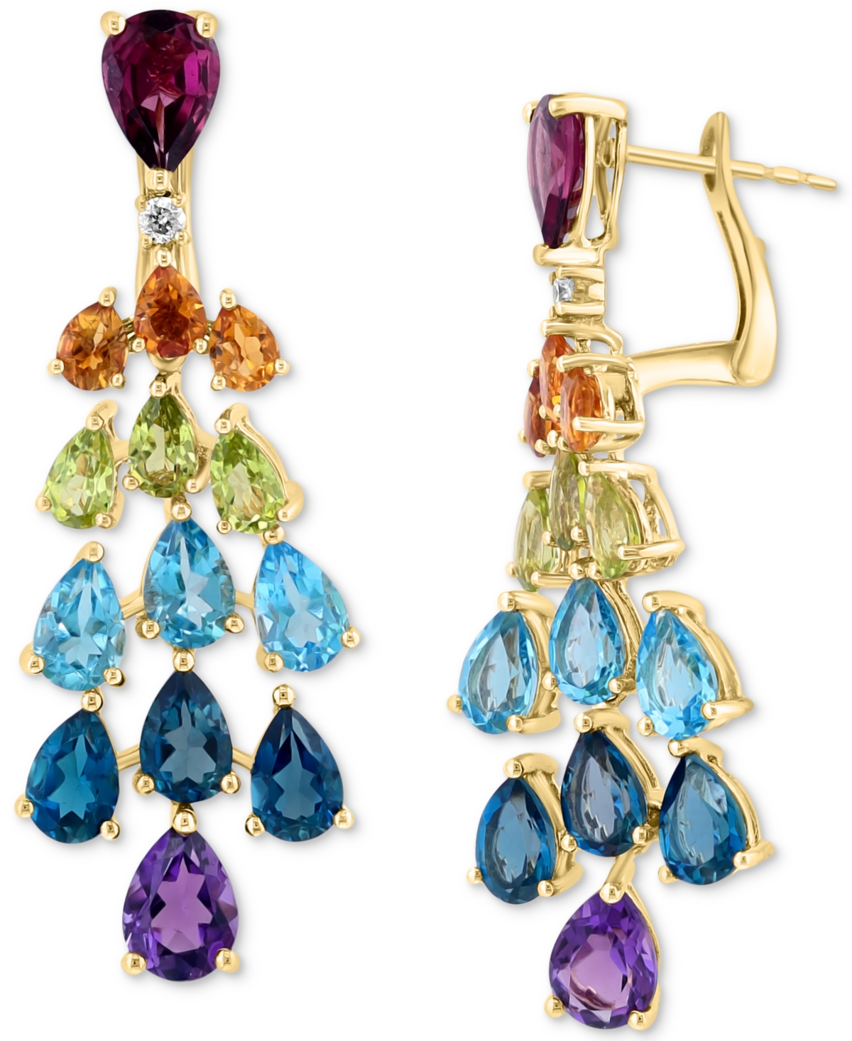 Effy Collection Effy Multi-gemstone (11 Ct. T.w.) & Diamond (1/20 Ct. T.w.) Chandelier Drop Earrings In 14k Gold In Yellow Gold