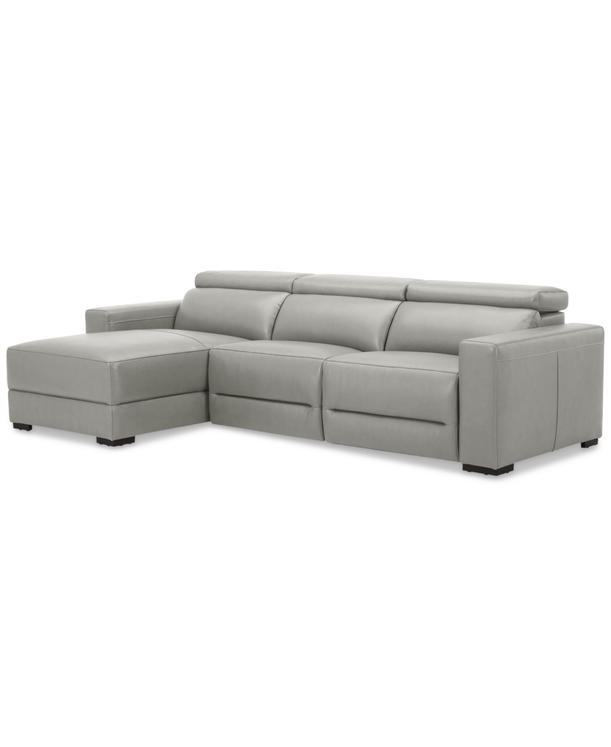 Macy's Nevio 115" 3-pc. Leather Sectional With 2 Power Recliners, Headrests And Chaise, Created For  In Light Grey