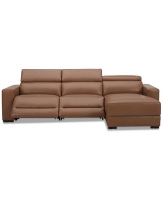 Nevio 115" 3-Pc. Leather Sectional with 2 Power Recliners, Headrests and Chaise, Created For Macy's