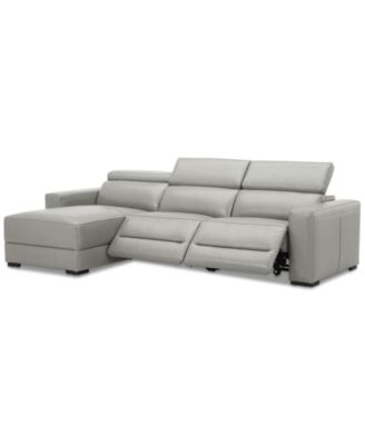 Nevio 115" 3-Pc. Leather Sectional with 2 Power Recliners, Headrests and Chaise, Created For Macy's