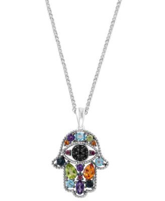 EFFY Collection - Multi-Gemstone Hamsa Hand 18" Pendant Necklace (2-1/10 ct. t.w.) in Sterling Silver