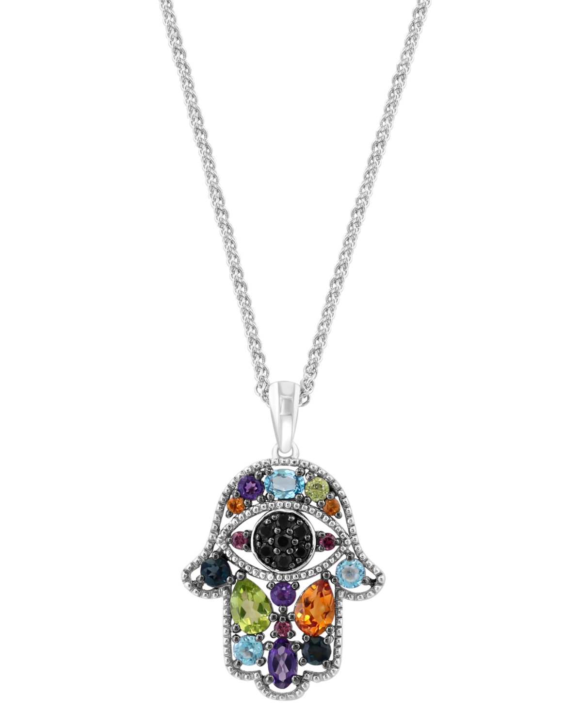 Effy Collection Effy Multi-gemstone Hamsa Hand 18" Pendant Necklace (2-1/10 Ct. T.w.) In Sterling Silver
