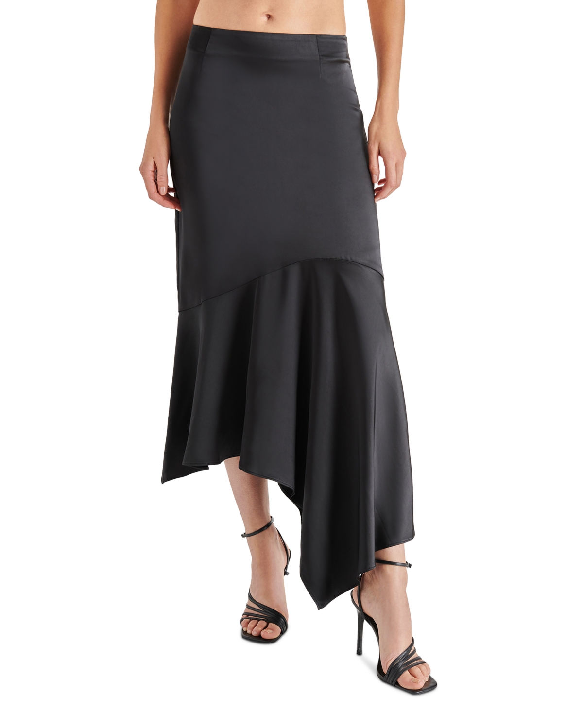 Women's Lucille Satin Asymmetrical Hem Midi Skirt - Black
