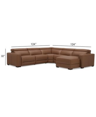 Nevio 124" 5-Pc. Leather Sectional with 1 Power Recliner, Headrests and Chaise, Created For Macy's