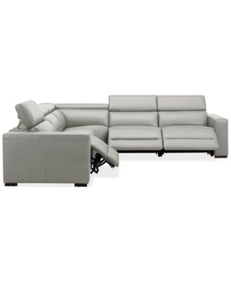 Nevio 124" 5-Pc. Leather Sectional with 3 Power Recliners and Headrests