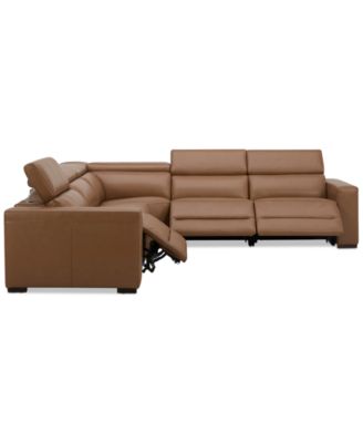 Nevio 124" 5-Pc. Leather Sectional with 3 Power Recliners and Headrests, Created For Macy's