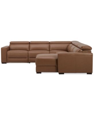 Nevio 124" 5-Pc. Leather Sectional with 2 Power Recliners, Headrests and Chaise, Created For Macy's