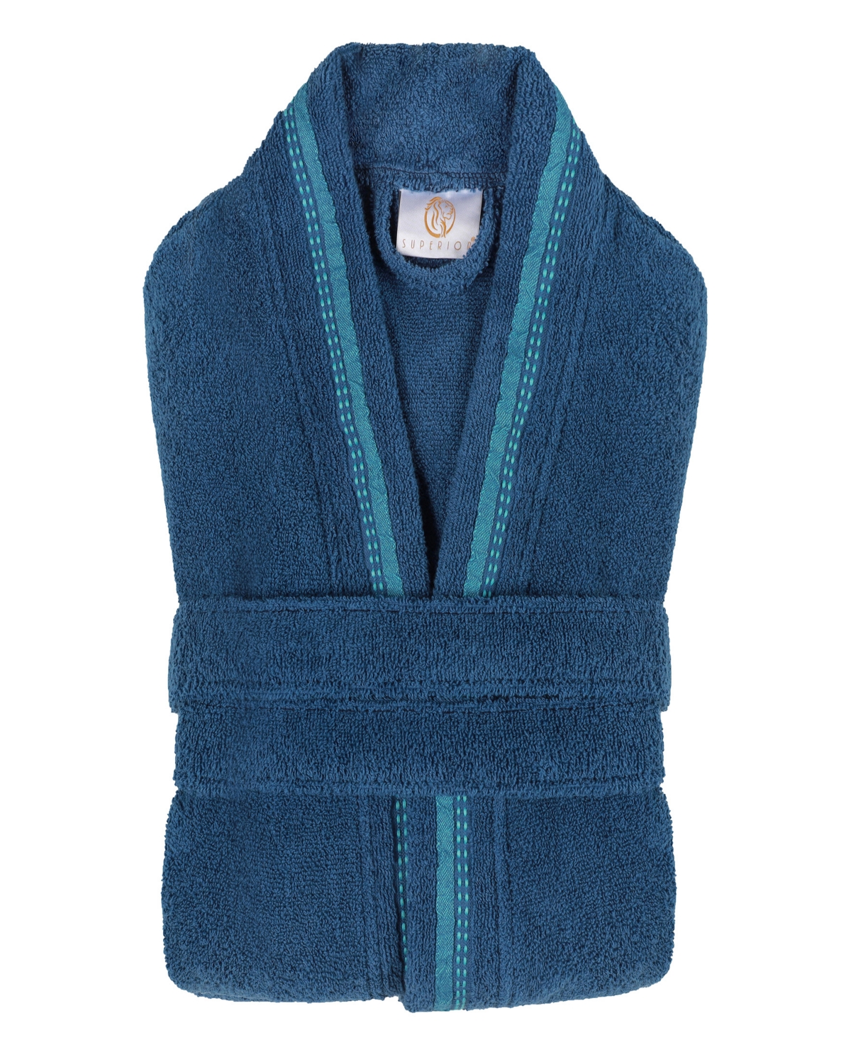 Shop Superior Unisex Tinsel Lounge Cotton Terry Bathrobe With Embroidery In Aqua,blue