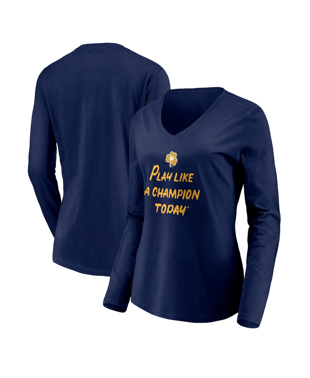 Fanatics Women's  Navy Notre Dame Fighting Irish Play Like A Champion Today Shamrock Long Sleeve V-ne