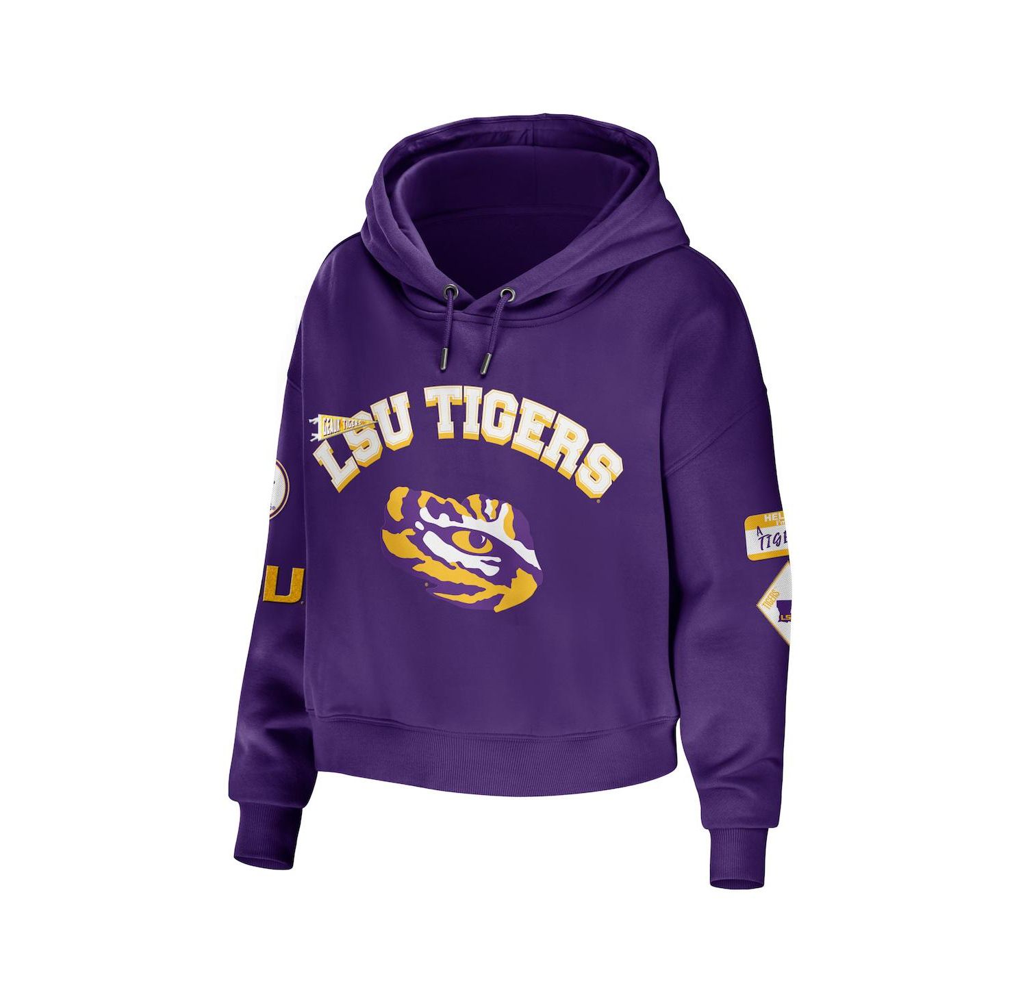 Women's Purple LSU Tigers Mixed Media Cropped Pullover Hoodie