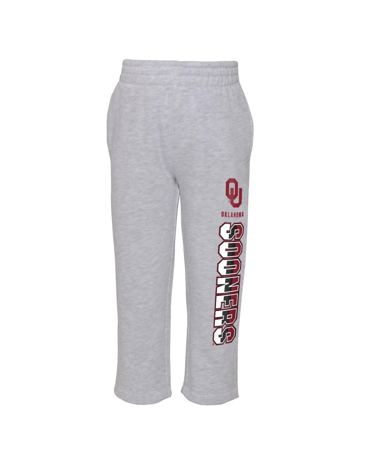Shop Outerstuff Toddler Boys And Girls Heather Gray, Crimson Oklahoma Sooners Playmaker Pullover Hoodie And Pants Se In Heather Gray,crimson