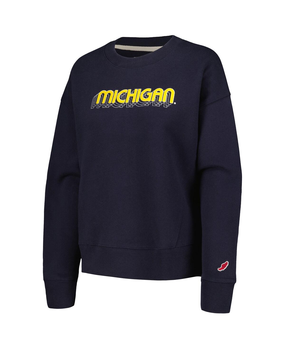 Shop League Collegiate Wear Women's  Navy Michigan Wolverines Boxy Pullover Sweatshirt