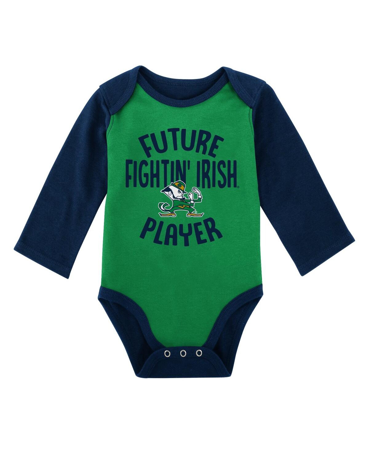 Outerstuff Newborn And Infant Boys And Girls Green, Gray Notre Dame Fighting Irish 2-pack Play Time Long Sleeve In Green,gray
