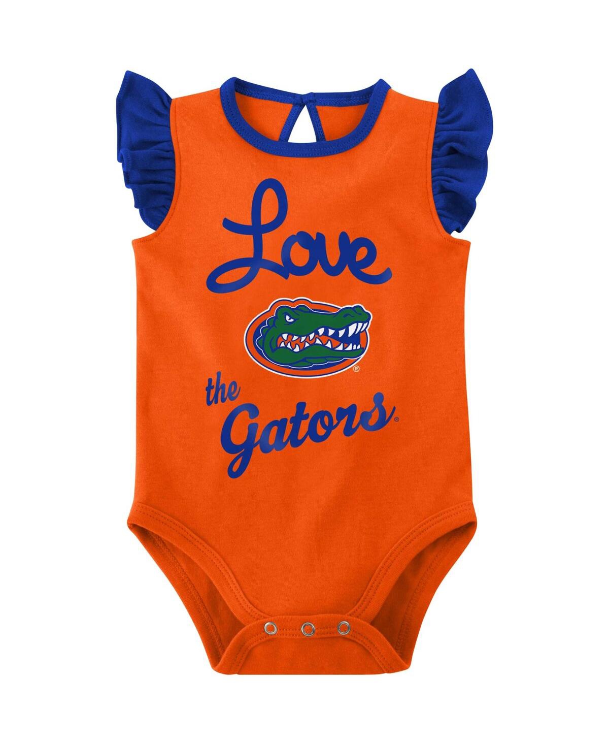 Outerstuff Girls Newborn And Infant Royal, Orange Florida Gators Spread The Love 2-pack Bodysuit Set In Royal,orange
