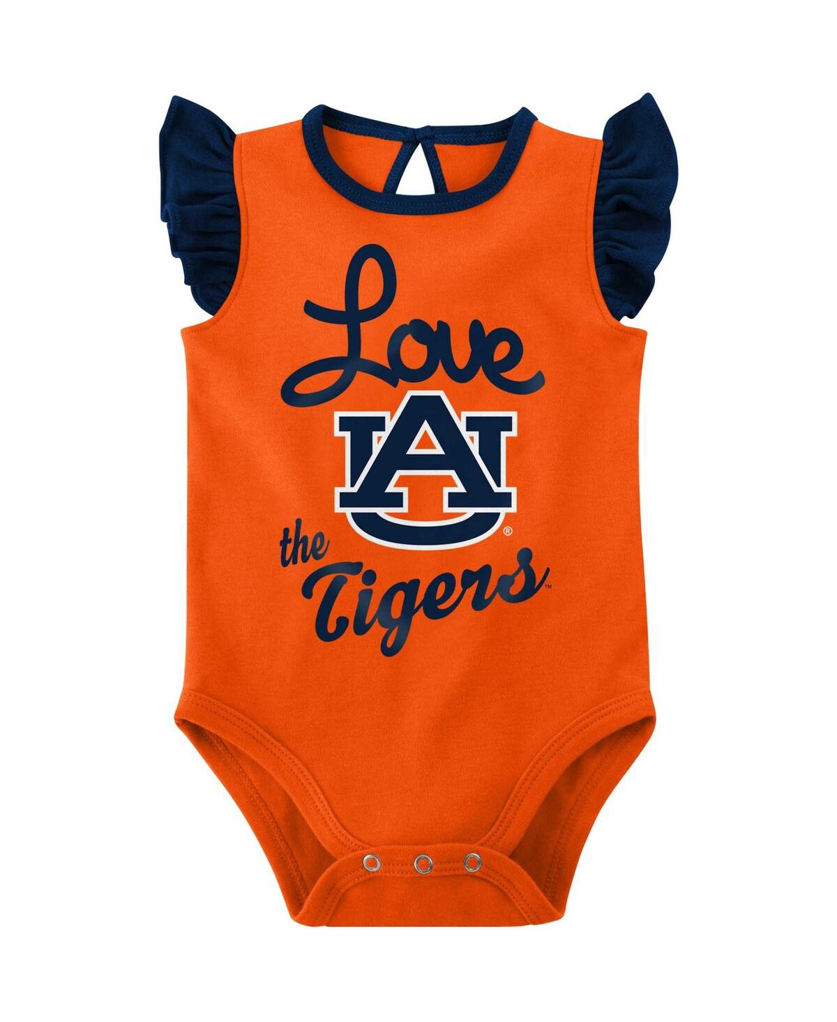 Shop Outerstuff Girls Newborn And Infant Navy, Orange Auburn Tigers Spread The Love 2-pack Bodysuit Set In Navy,orange