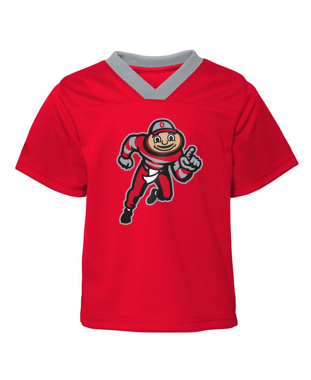 Shop Outerstuff Infant Boys And Girls Scarlet, Gray Ohio State Buckeyes Red Zone Jersey And Pants Set In Scarlet,gray