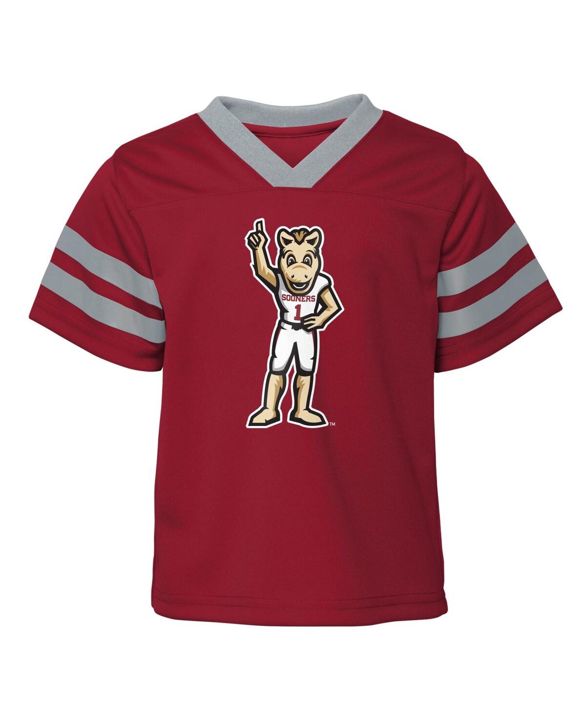 Shop Outerstuff Toddler Boys And Girls Crimson Oklahoma Sooners Two-piece Red Zone Jersey And Pants Set