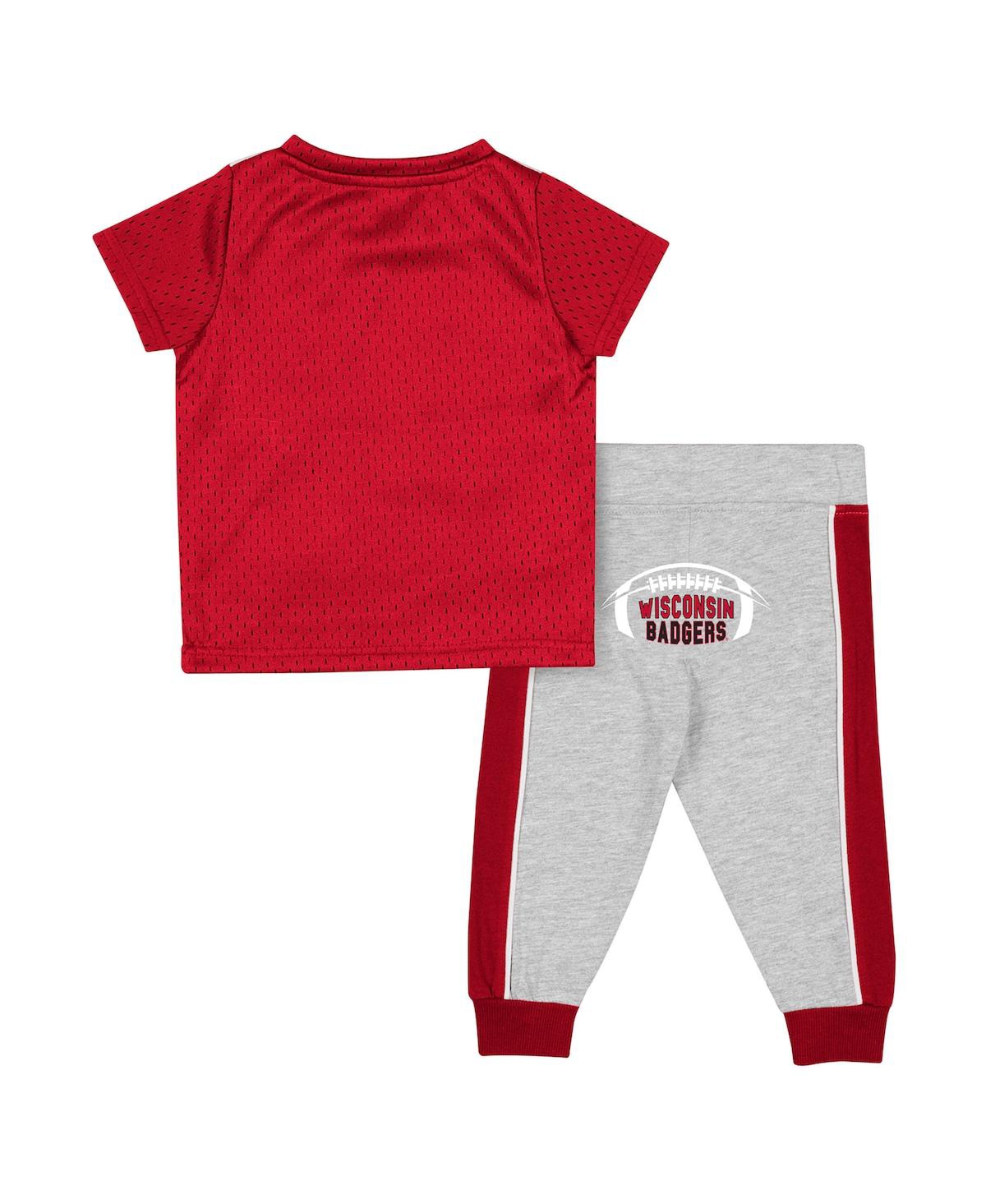 Shop Colosseum Infant Boys And Girls  Red, Heather Gray Wisconsin Badgers Ka-boot-it Jersey And Pants Set In Red,heather Gray
