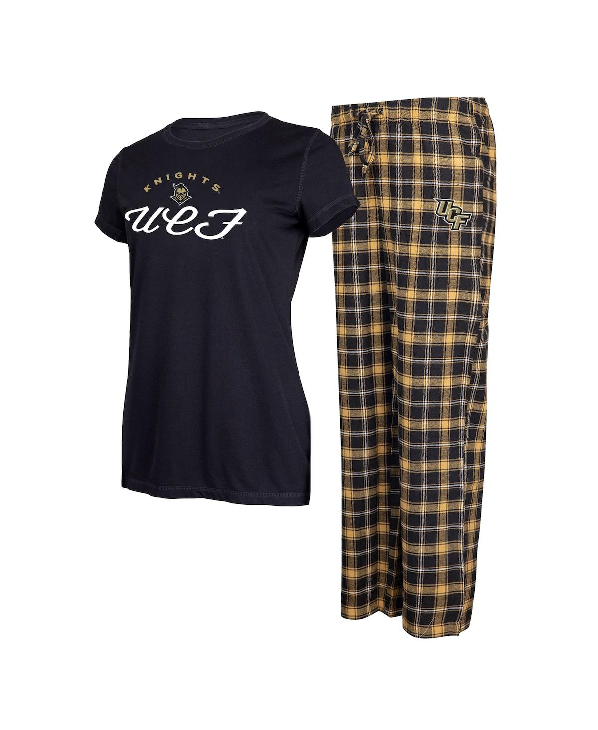 Concepts Sport Women's  Black, Gold Ucf Knights Arctic T-shirt And Flannel Pants Sleep Set In Black,gold