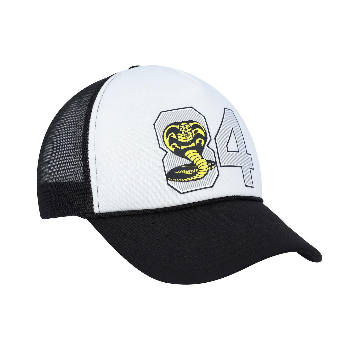 Men's and Women's White, Black Cobra Kai 84 Snapback Hat