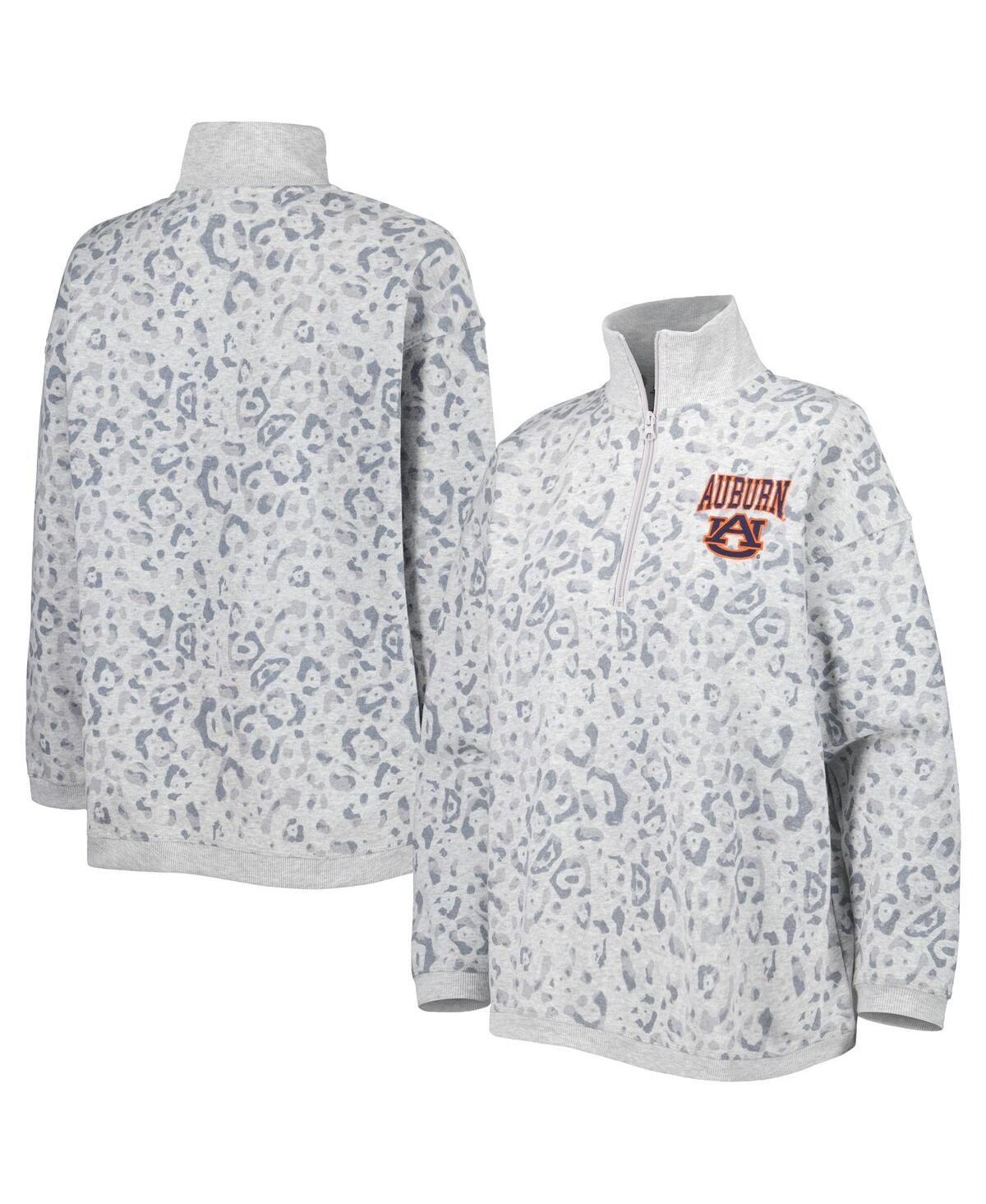 GAMEDAY COUTURE WOMEN'S GAMEDAY COUTURE HEATHER GRAY AUBURN TIGERS LEOPARD QUARTER-ZIP SWEATSHIRT