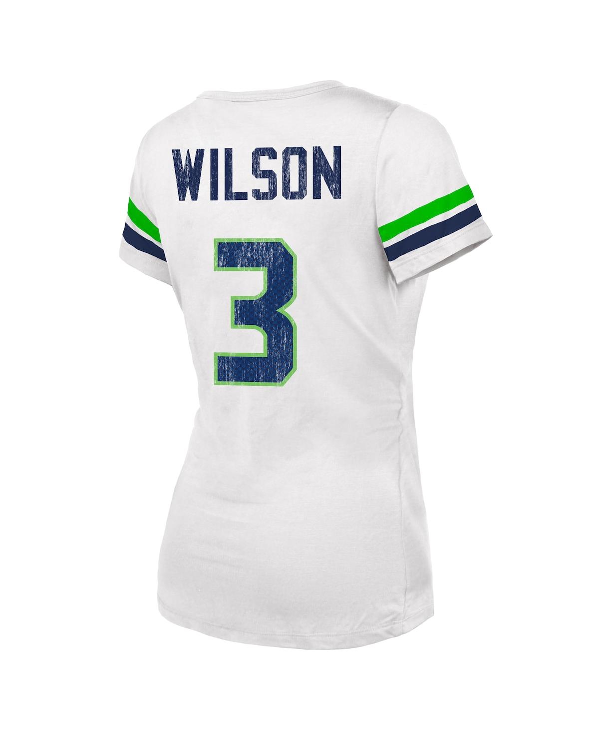 Women's Fanatics Russell WilsonDistressed Seattle Seahawks Fashion Player Name and Number V-Neck T-shirt - White