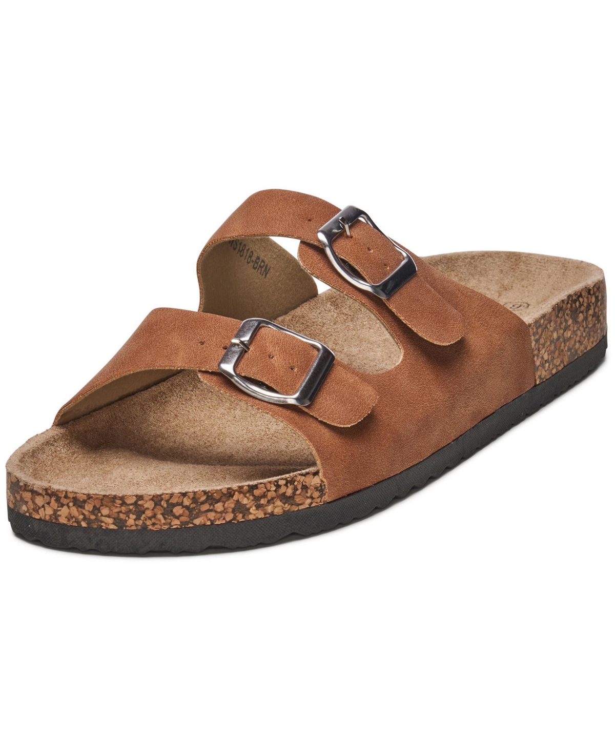 Mens Double Strap Casual Slides Flat Sandals - Brown