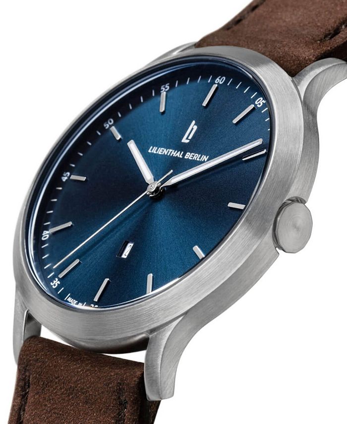 Lilienthal Berlin Unisex Huxley Silver Blue Brown Leather Watch 40mm