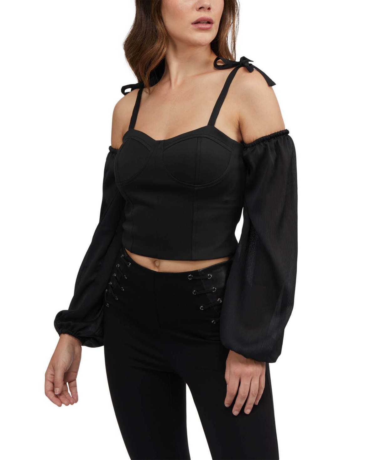 BEBE WOMEN'S DETACHABLE SLEEVE BUSTIER TOP