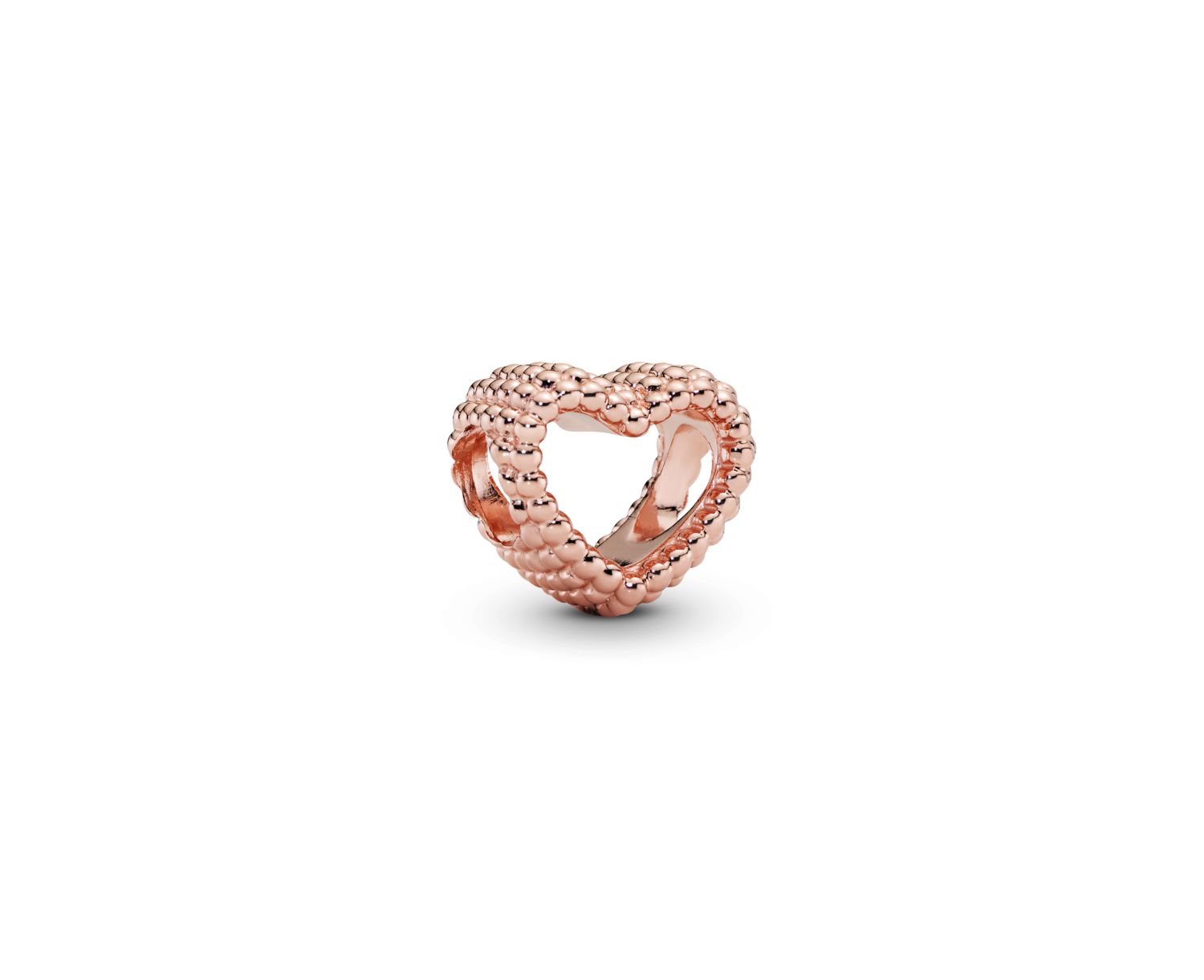 14K Rose Gold-Plated Beaded Open Heart Charm