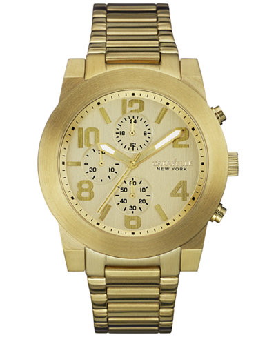 Caravelle New York by Bulova Men's Chronograph Gold-Tone Stainless Steel Bracelet Watch 44mm 44A105