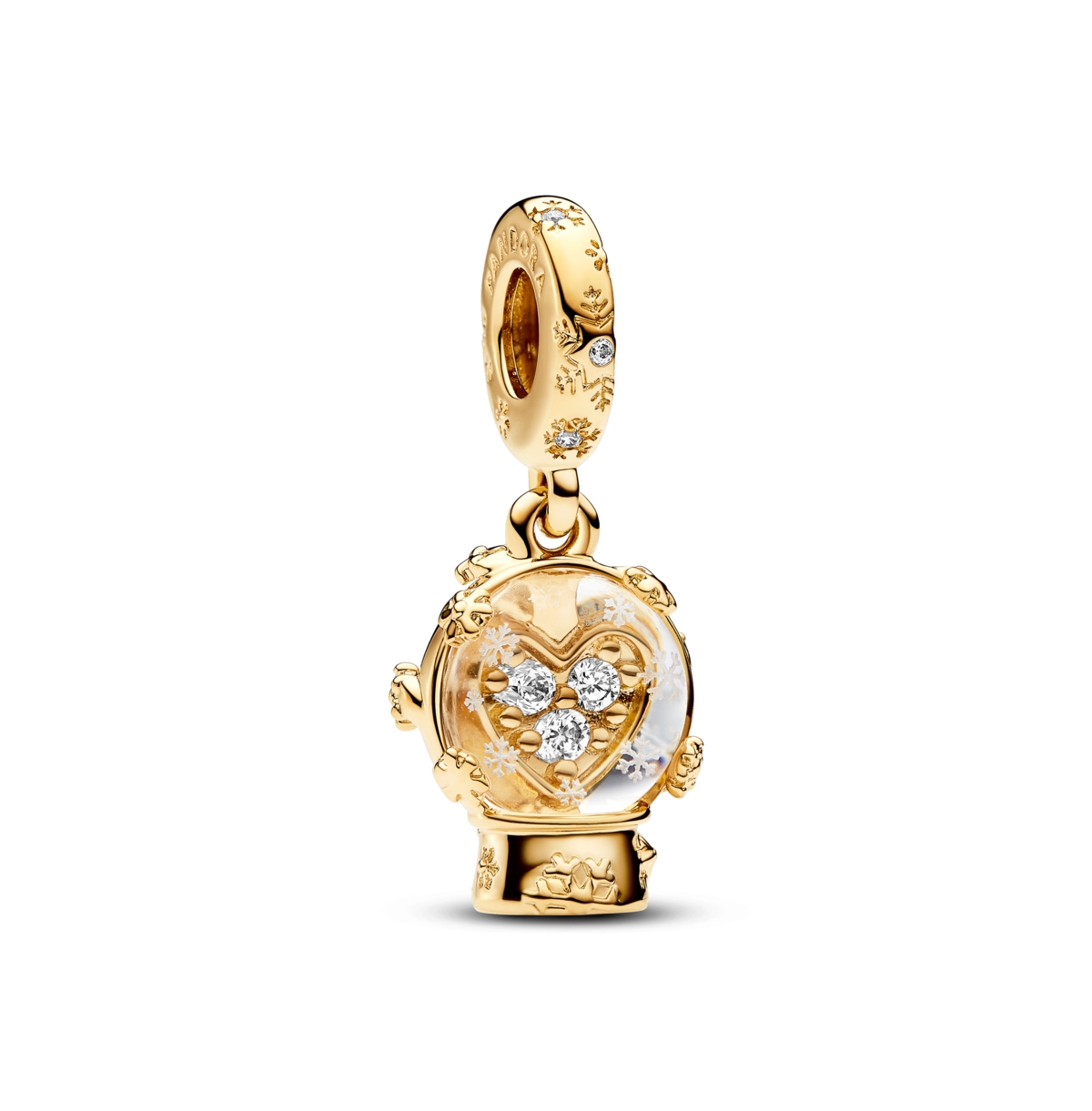 Cubic Zirconia Heart Snowflake Snow Globe Dangle Charm - Clear