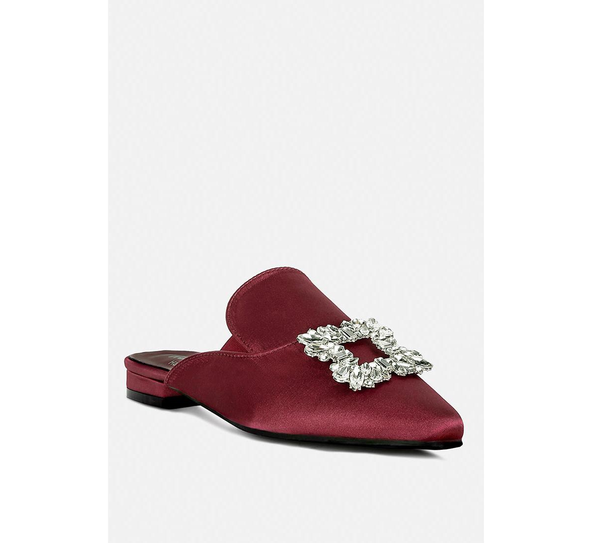 Perrine Womens Diamante Brooch Slip On Mules - Purple