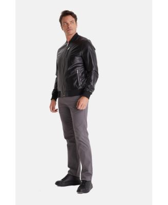 Men's Leather Bomber Jacket, Black