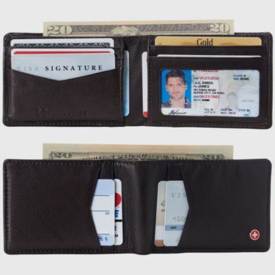 Mens Slimfold Wallet RFID Safe Bifold Genuine Leather ID Window