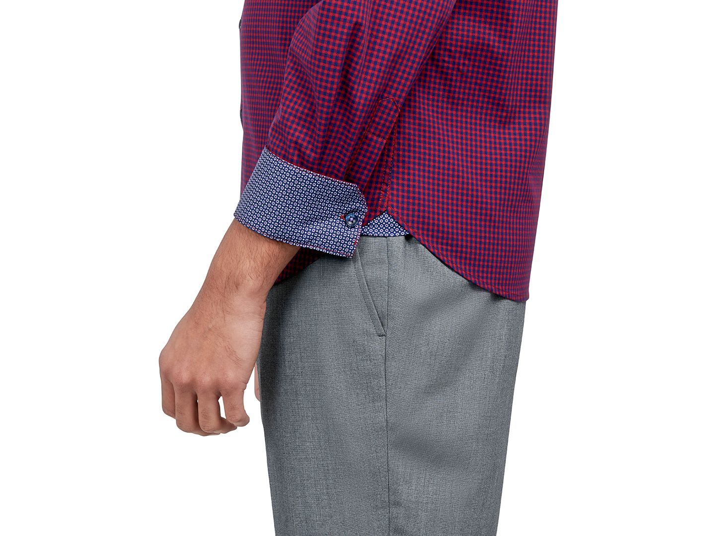 Мужская рубашка MICHELSONS OF LONDON Regular-Fit Gingham Dress Shirt, цвет: Тёмно-синий / Красный — фото 3