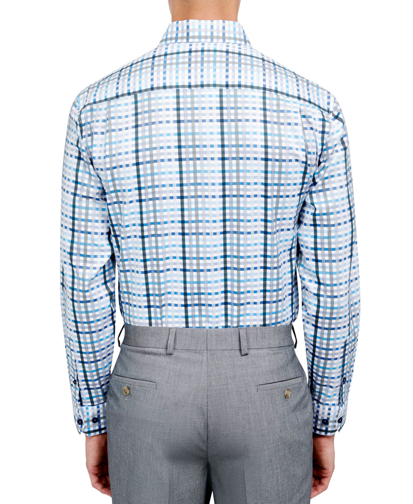 Мужская рубашка MICHELSONS OF LONDON Regular-Fit Dobby Plaid Dress Shirt, цвет: Синий — фото 2