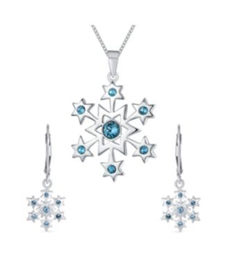 Snowflake Earrings with Blue and Clear Cubic Zirconia Rhodium-plated Christmas