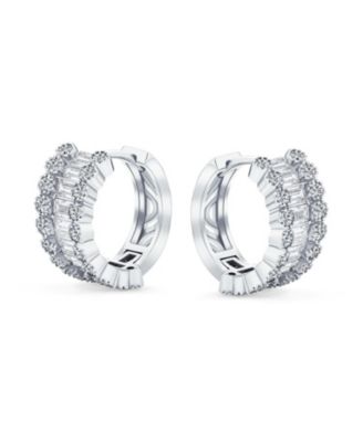 CZ Emerald Cut Bezel Set Milgrain Edge Cubic Zirconia Mini Hoop Huggie Earrings Gold Plated 0.5 Inch Diameter