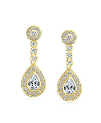 Art Deco Style Cubic Zirconia CZ Statement Teardrop Chandelier Clip On Dangle Earrings
