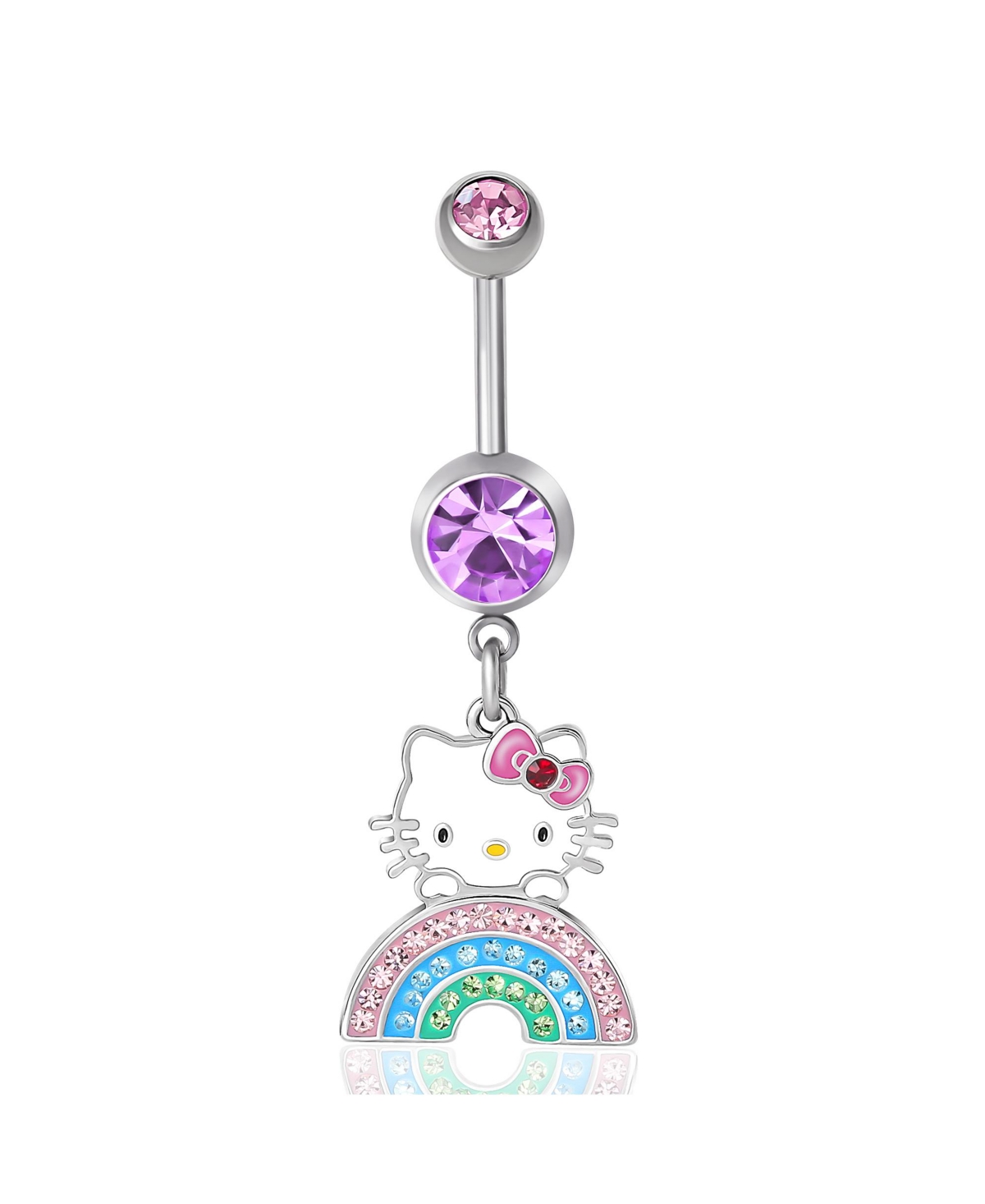 Sanrio 14G Stainless Steel (316L) Piercing Element Dangle Belly Button Ring - Rainbow Crystal - Purple, white, blue